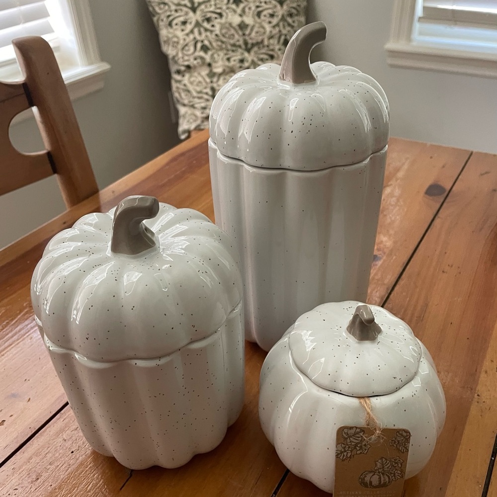 Set of 3 ceramic pumpkins- speckeled white (will only sell as a set)